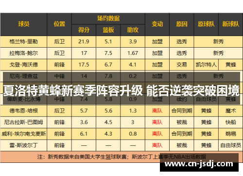 夏洛特黄蜂新赛季阵容升级 能否逆袭突破困境