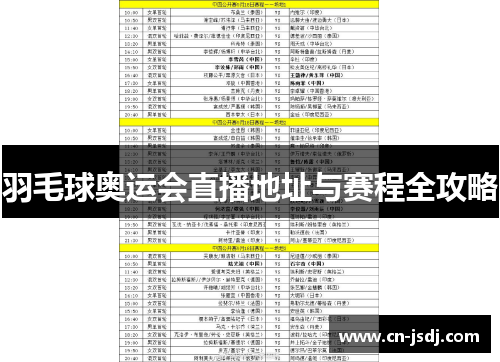 羽毛球奥运会直播地址与赛程全攻略
